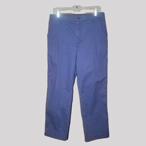 G.H. Bass & Co Women's Chino Cropped High Waist Pant Blue Elastic Back = Size 10
